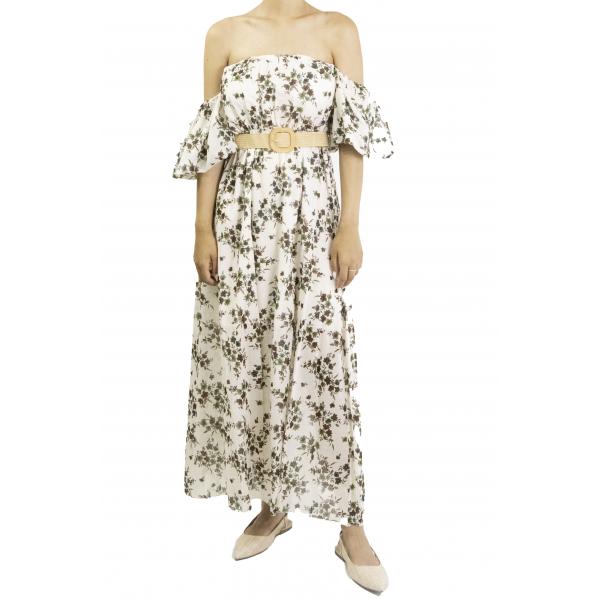 Vestito lungo fantasia con cintura